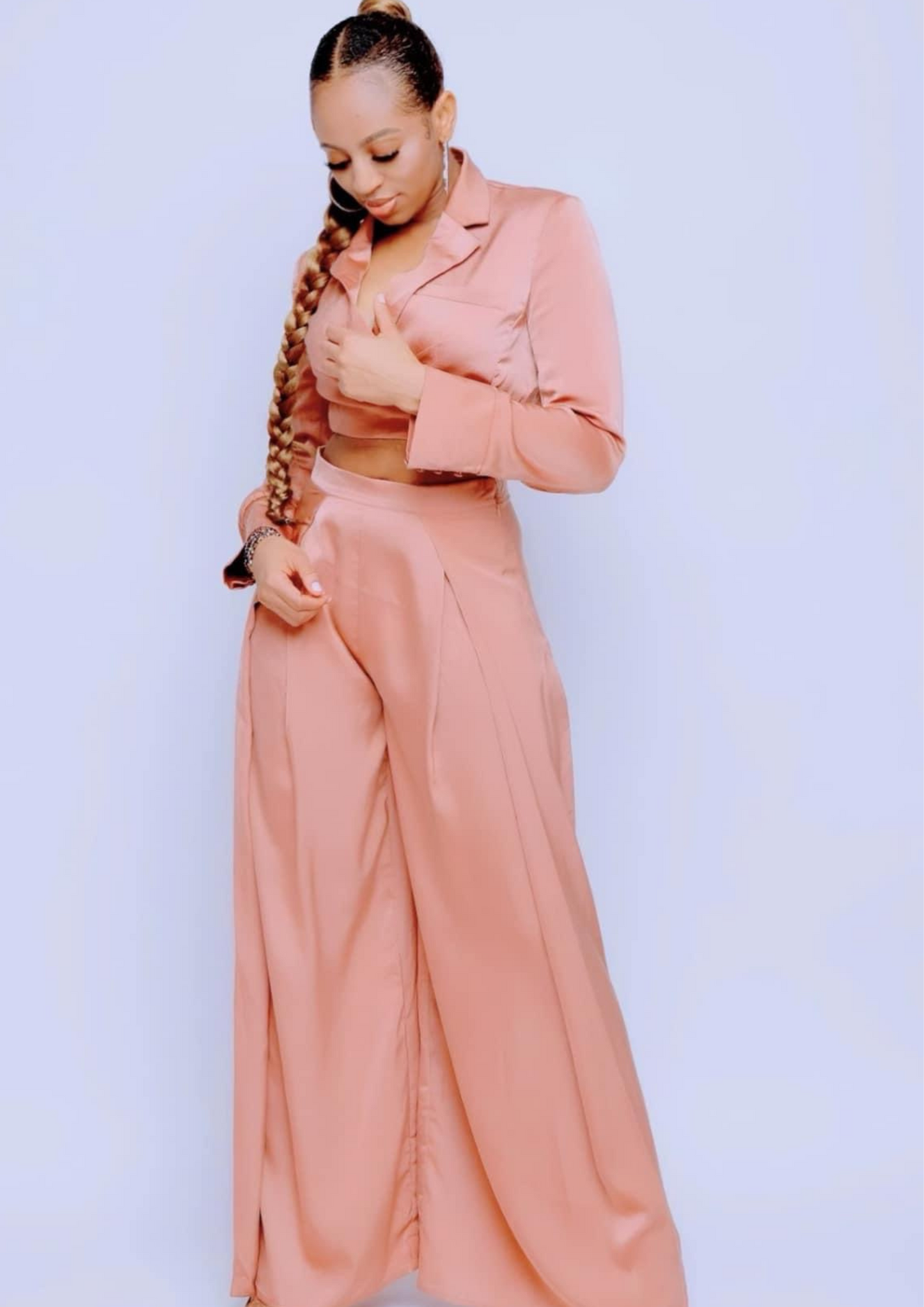 Bridgette Satin Cropped Blazer Set