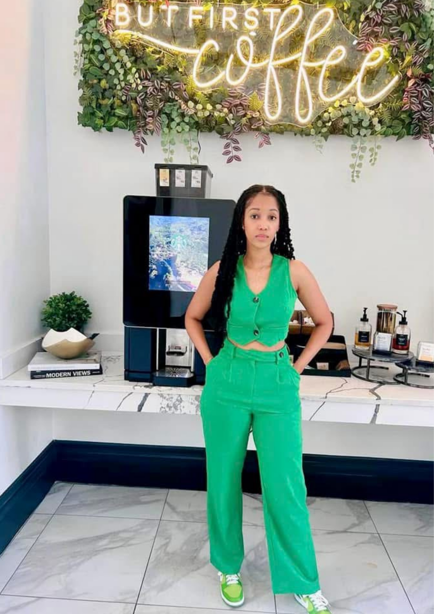 V-Neck Vest Sleeveless Top Straight Trousers Two Piece Set