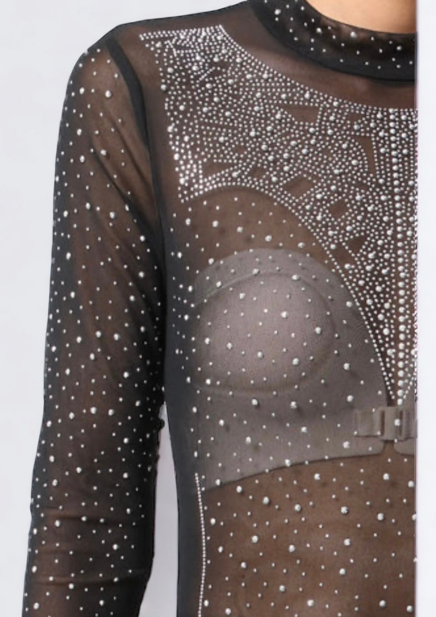 Mesh Top Rhinestone Bobysuit