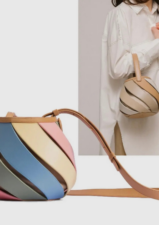 Cylindrical Contrasting Color Patchwork Bucket Bag