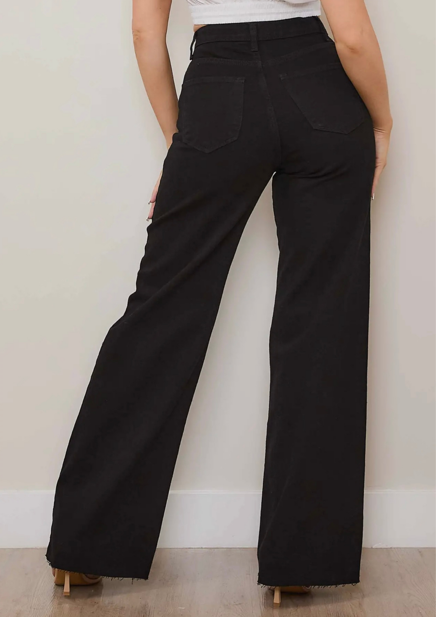 High-Rise Crossed Waist Wide Leg Jeans