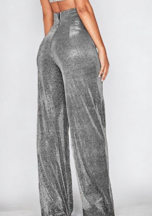 High Waist Loose Shiny Wide Leg Pants