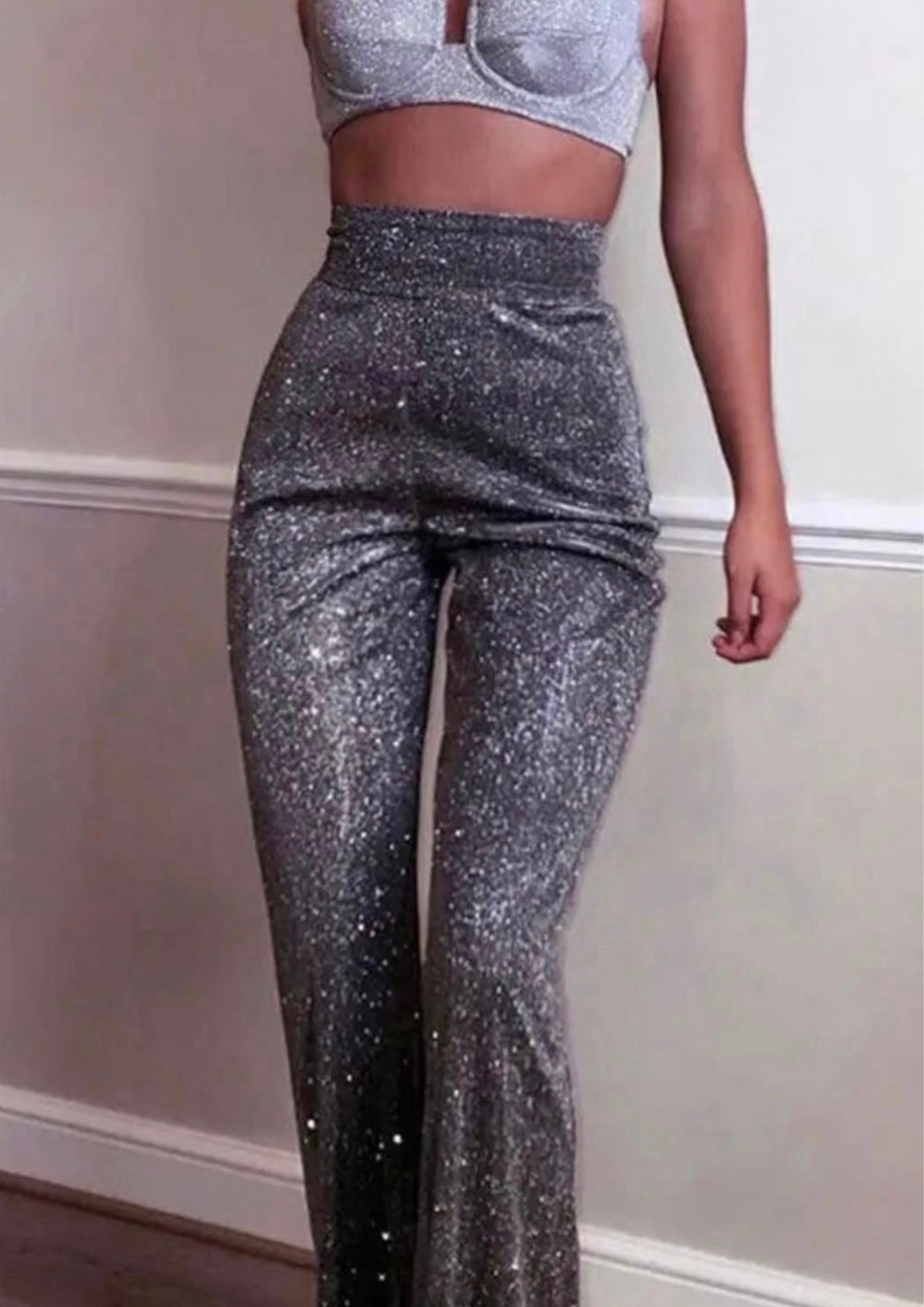 High Waist Loose Shiny Wide Leg Pants