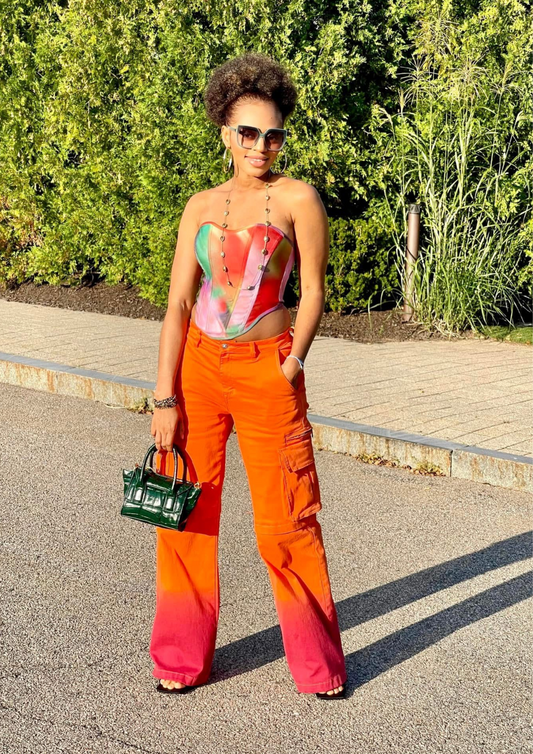 Orange Color Cargo Wide Pants