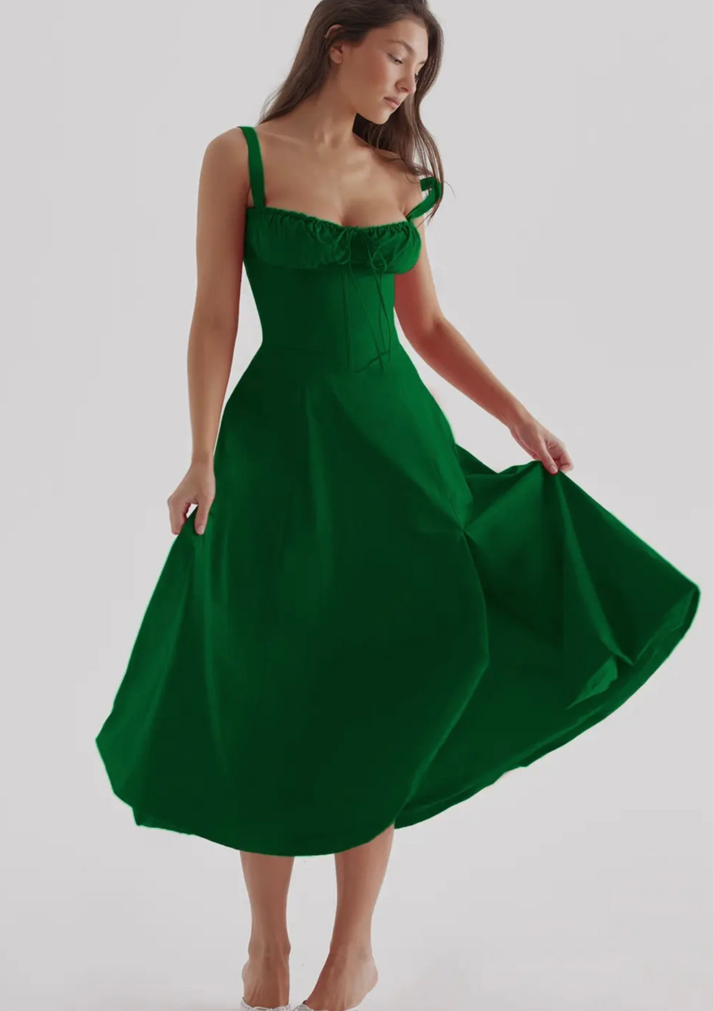 Sweetkama Ladies Two Shoulder Solid Color Daily Midi Dress