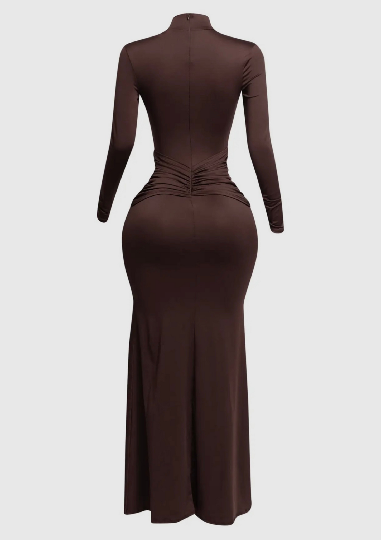 Trimmed Ruffle Down Long Sleeve Maxi Dress