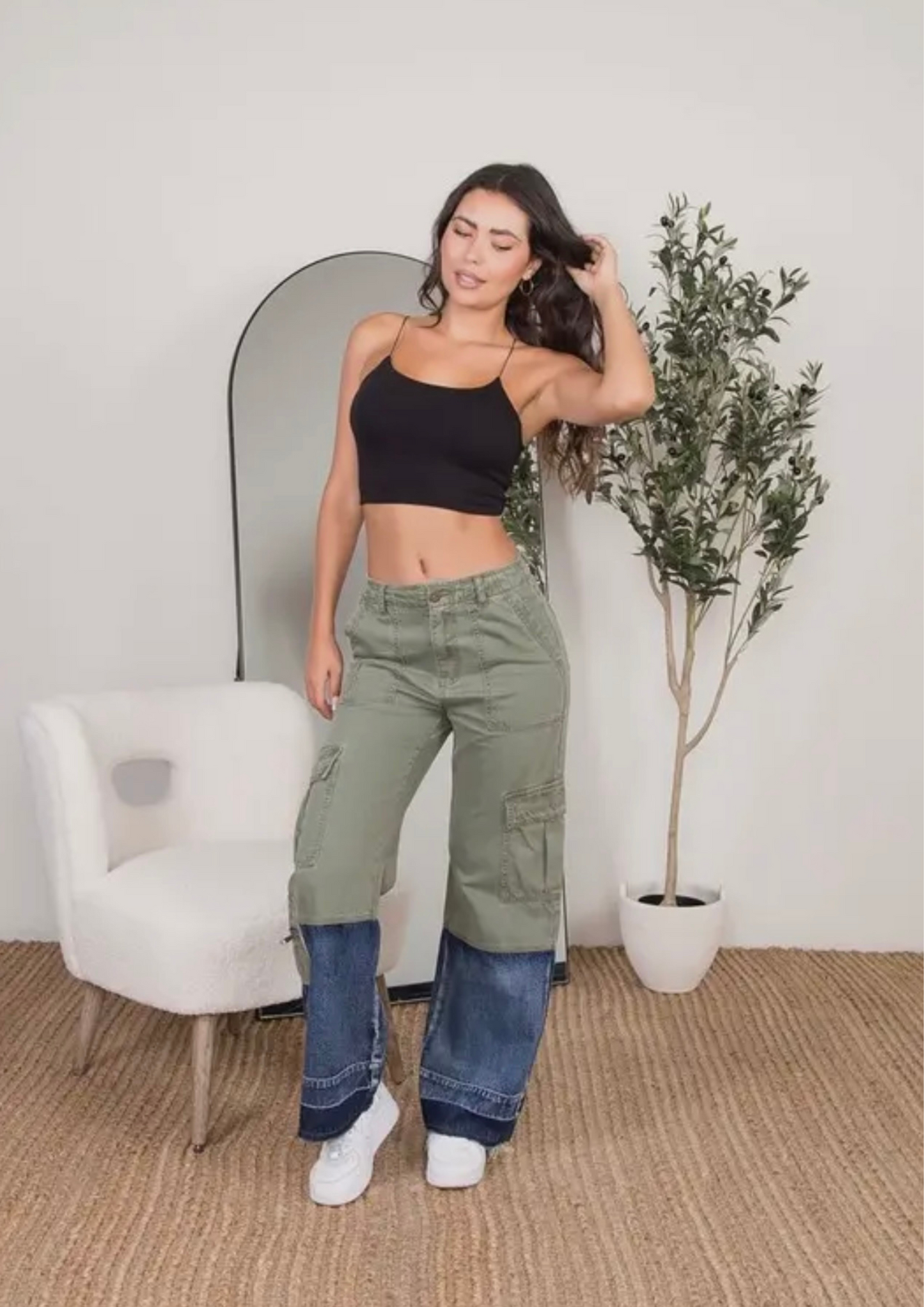 CONTRAST DEMIN CARGO PANTS