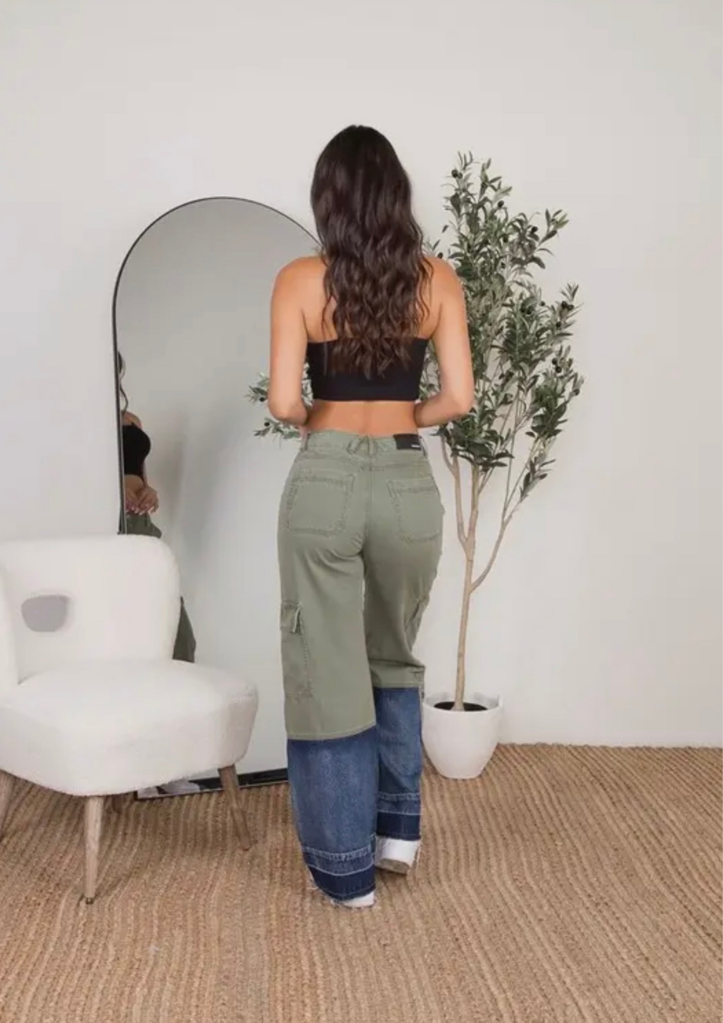 CONTRAST DEMIN CARGO PANTS