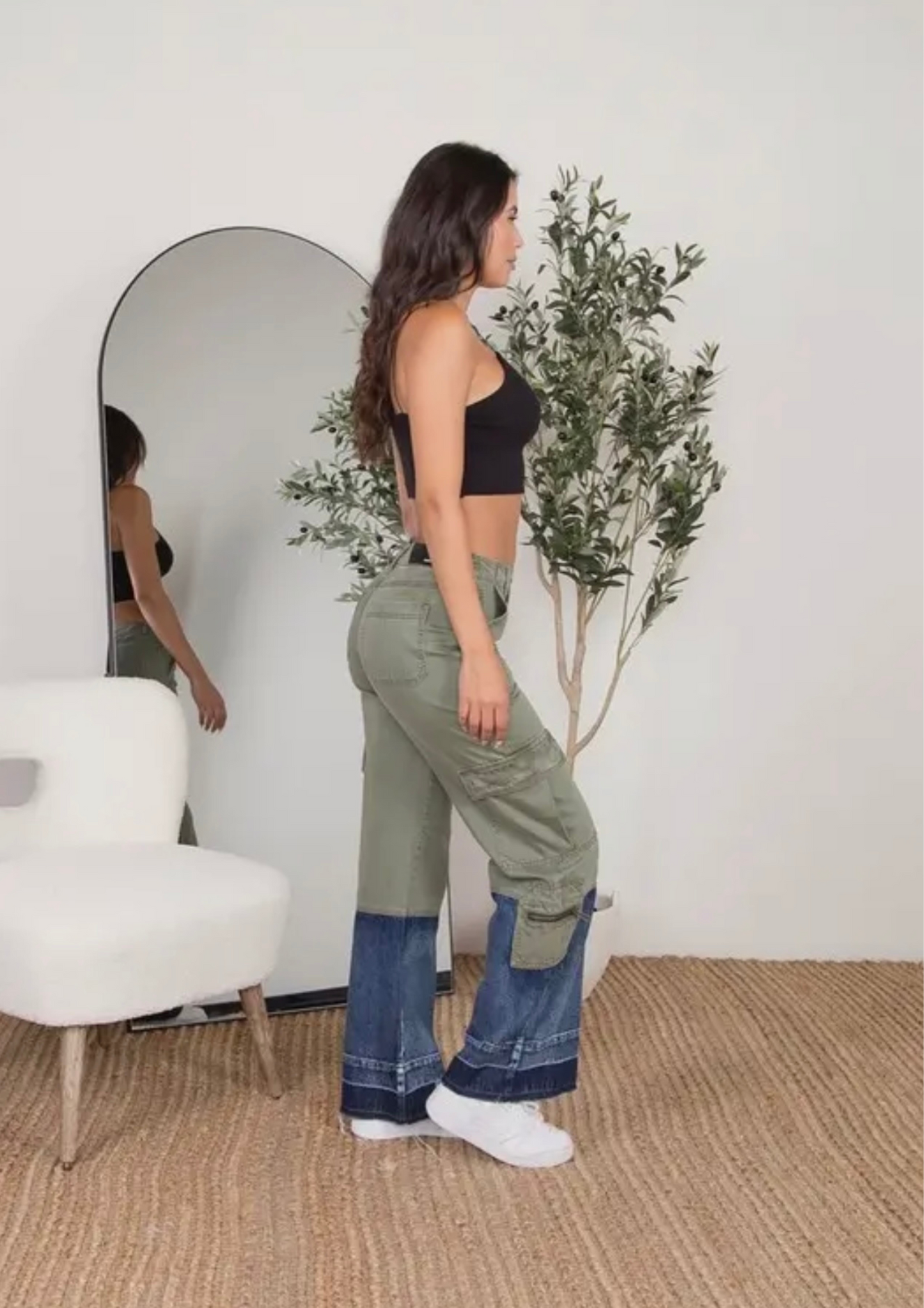 CONTRAST DEMIN CARGO PANTS
