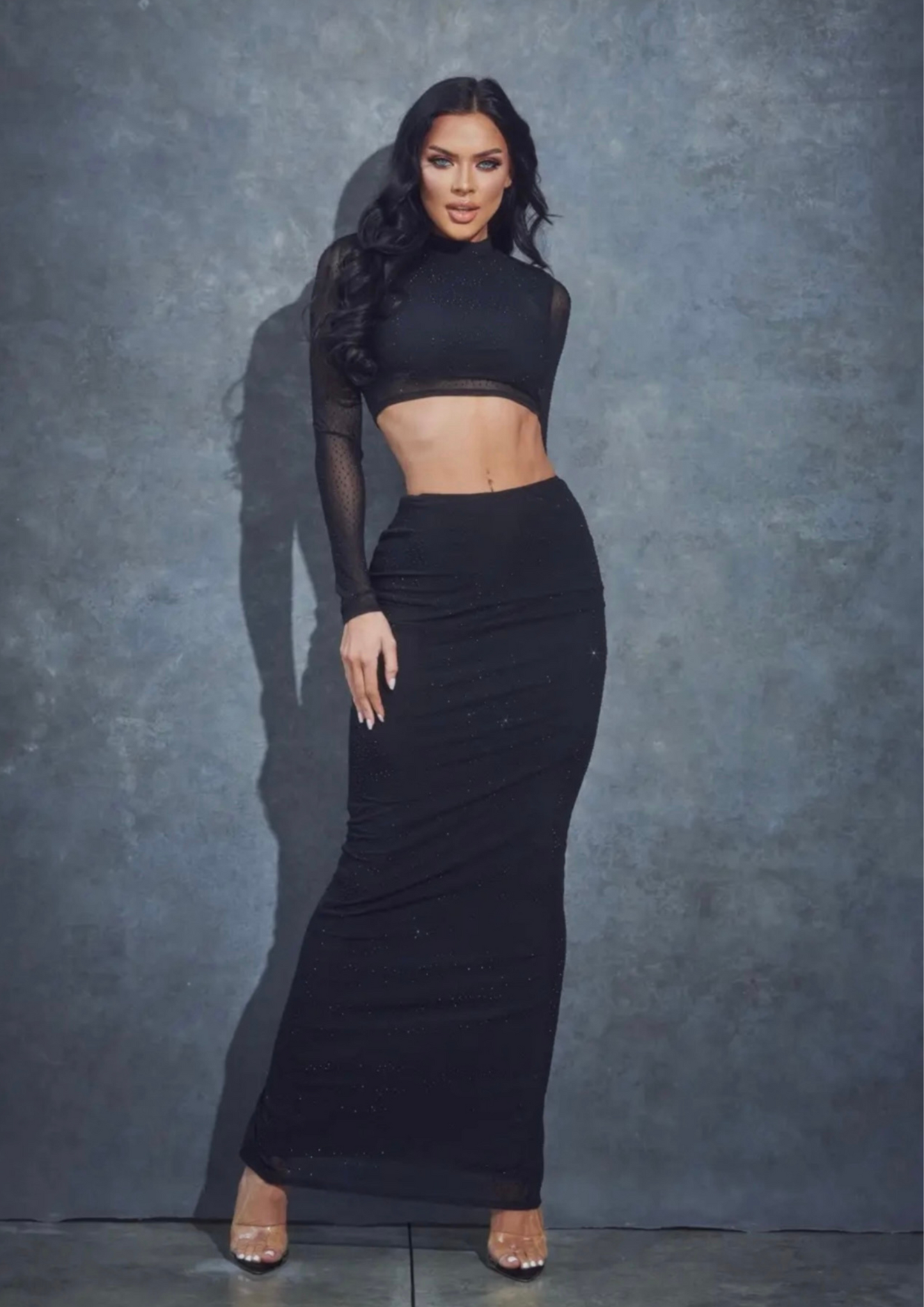 2 Pc Rhinestone Mesh Skirt Ser