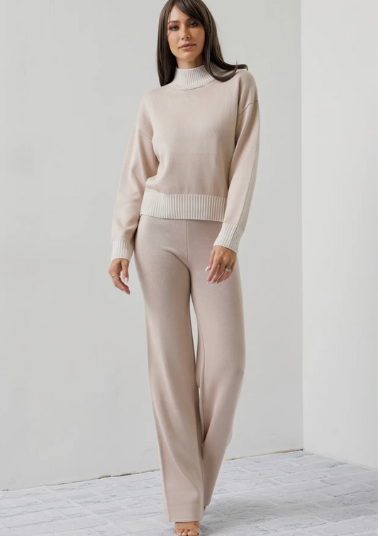 Knit Contrast Stitch Mock top and Pants Setb
