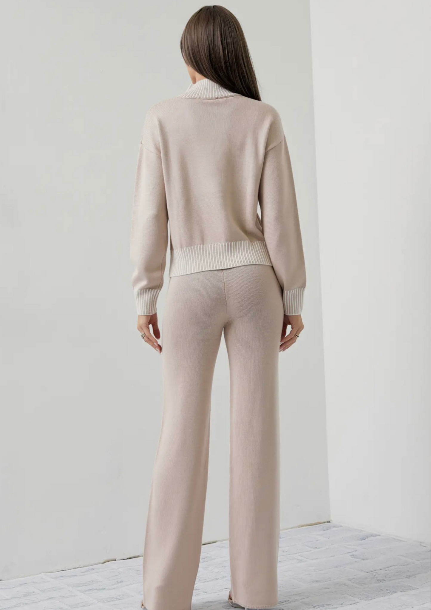 Knit Contrast Stitch Mock top and Pants Setb