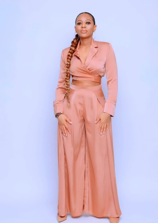 Bridgette Satin Cropped Blazer Set