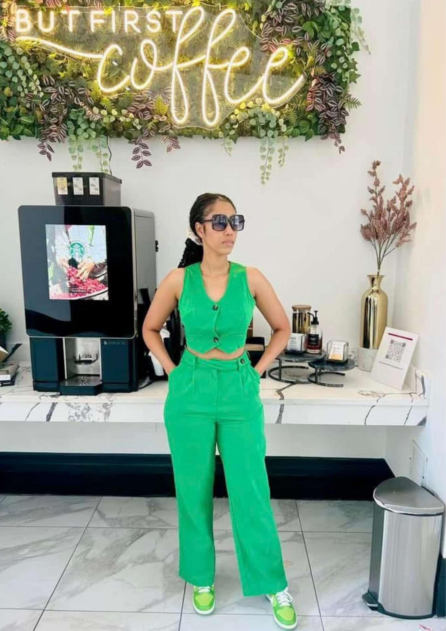 V-Neck Vest Sleeveless Top Straight Trousers Two Piece Set