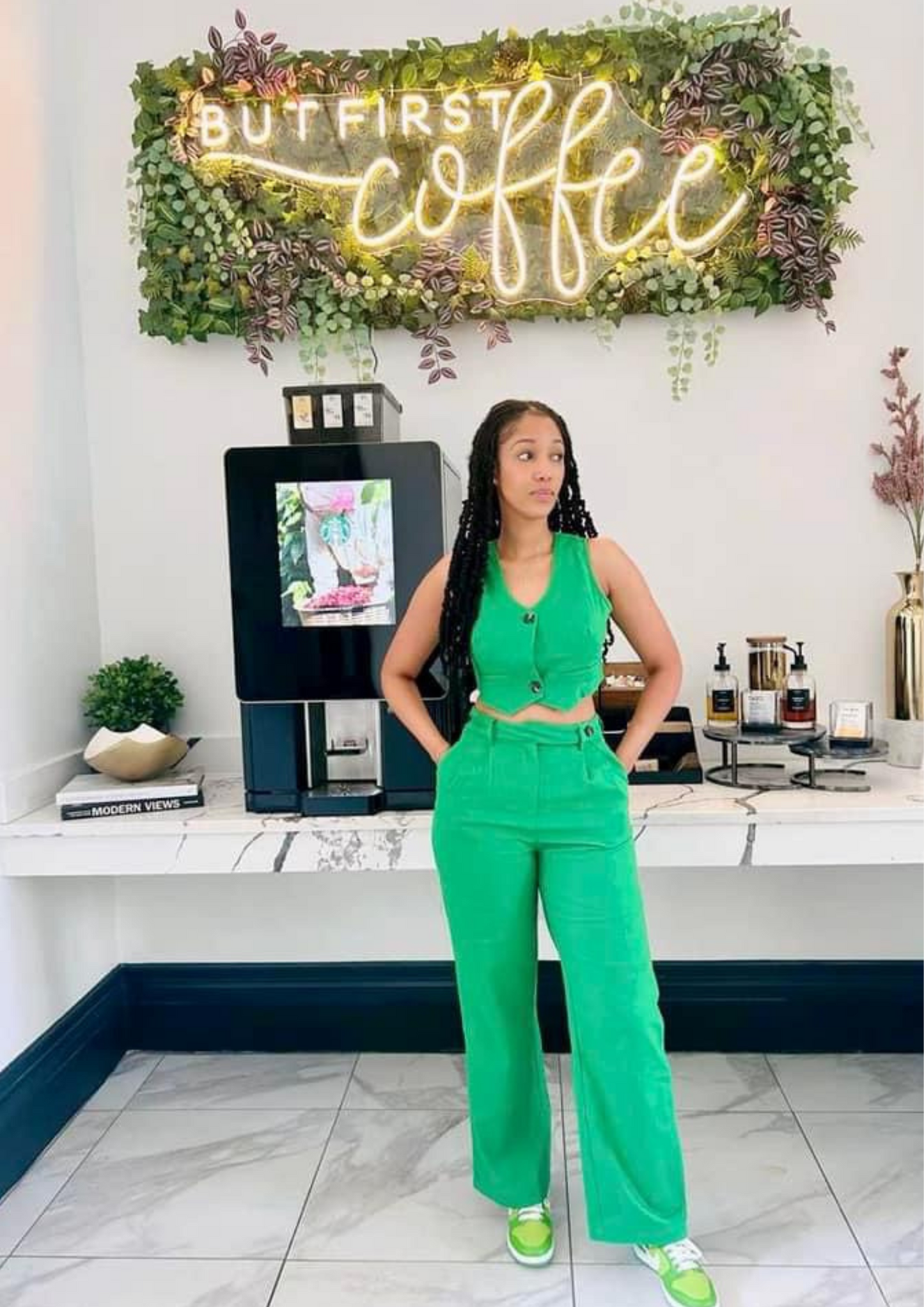 V-Neck Vest Sleeveless Top Straight Trousers Two Piece Set