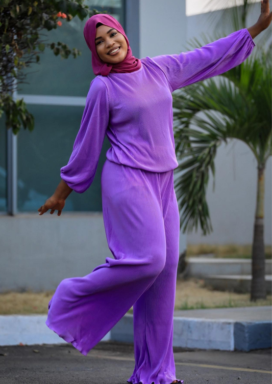 Plisse Peplum Top and Wide Leg Pants Co Ord.