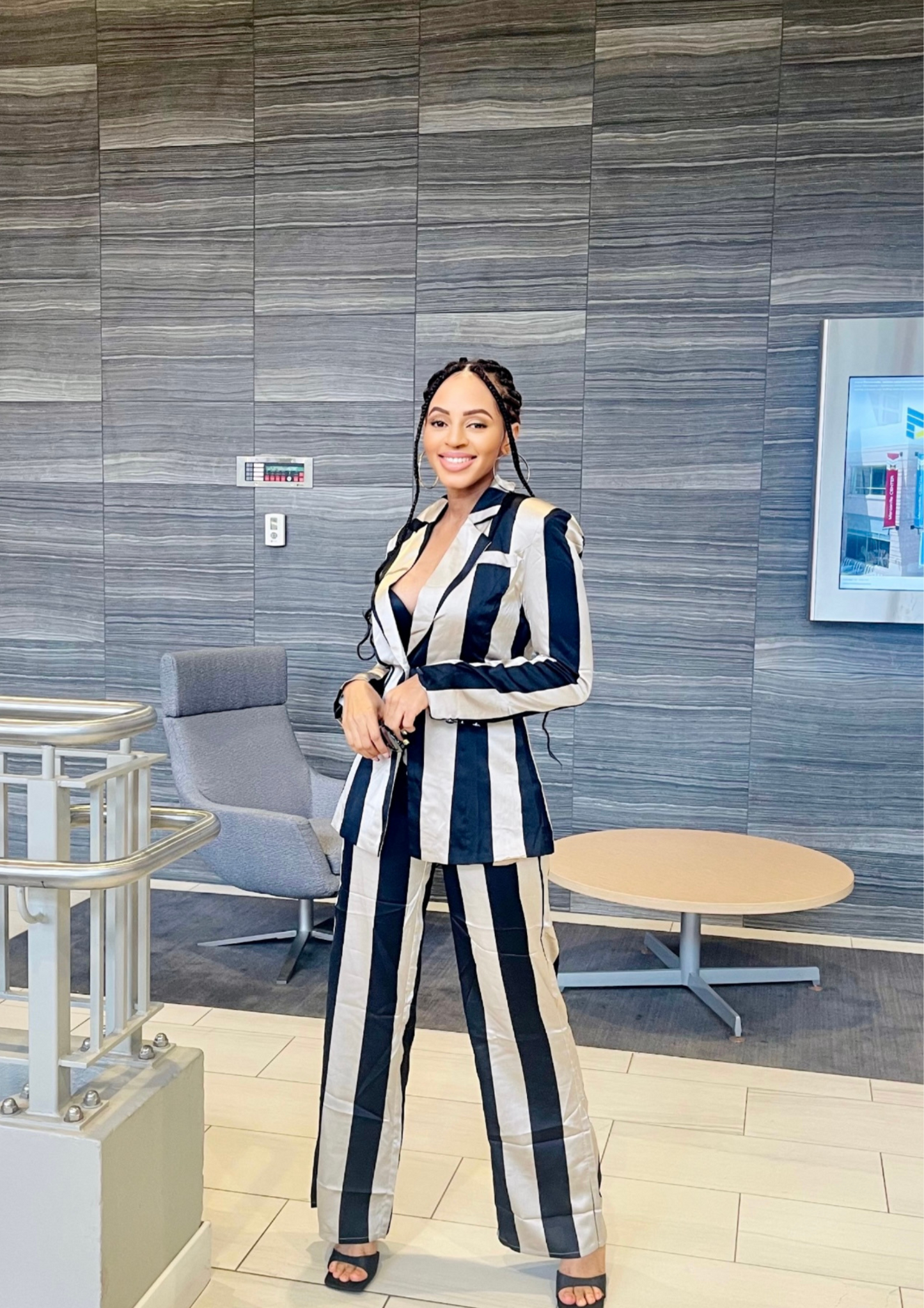 Stripe Jacket Long Pants Set