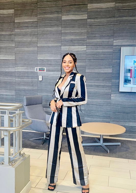 Stripe Jacket Long Pants Set