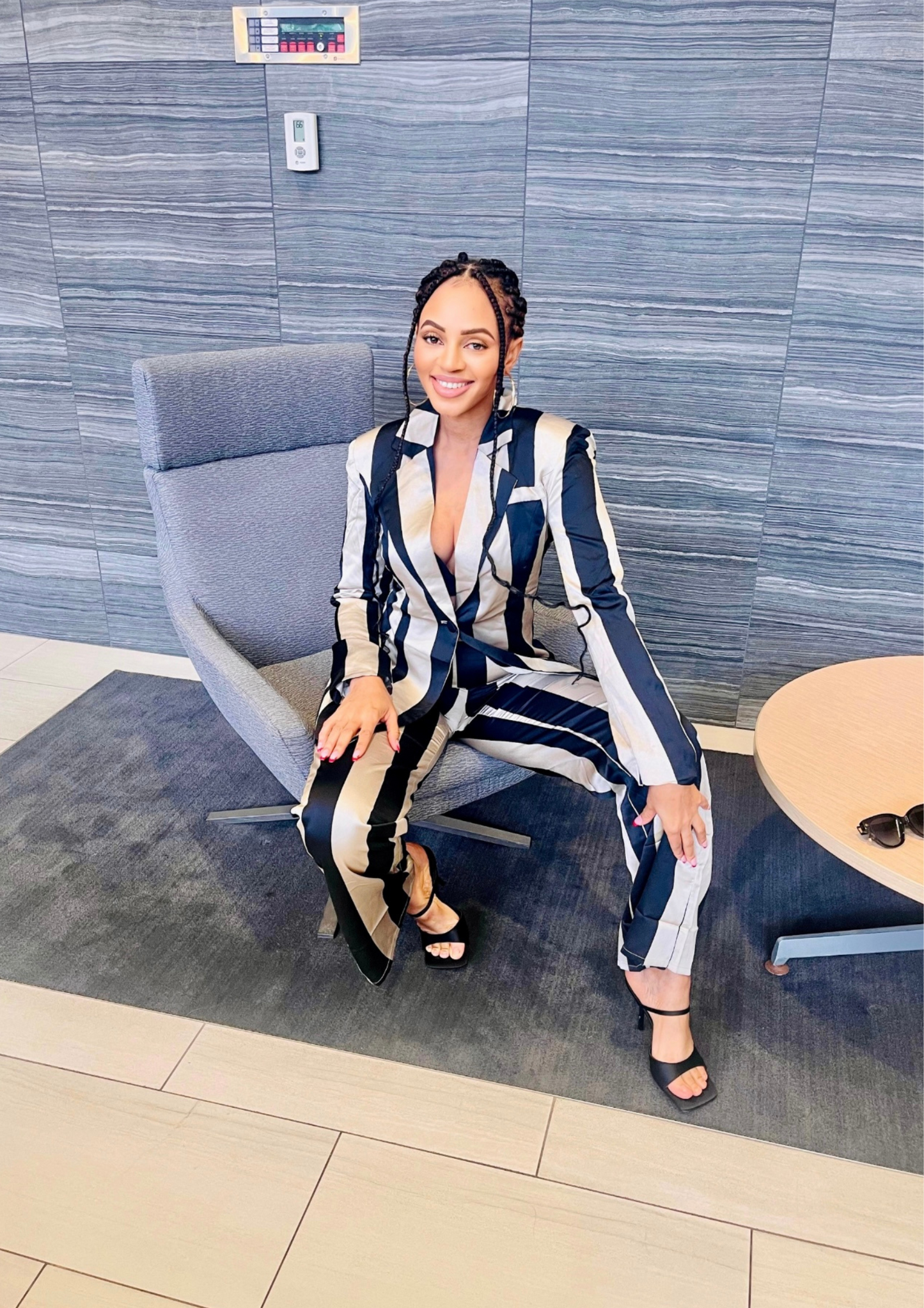 Stripe Jacket Long Pants Set