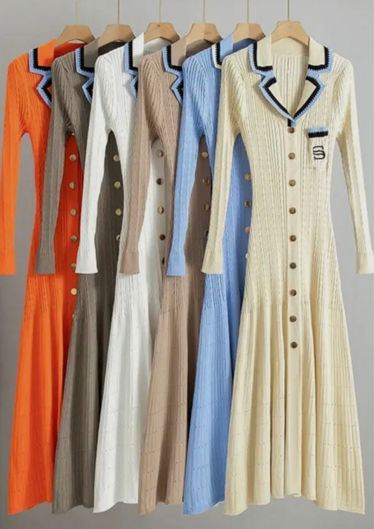 Knitted Color-Blocked long-Sleeve Dress