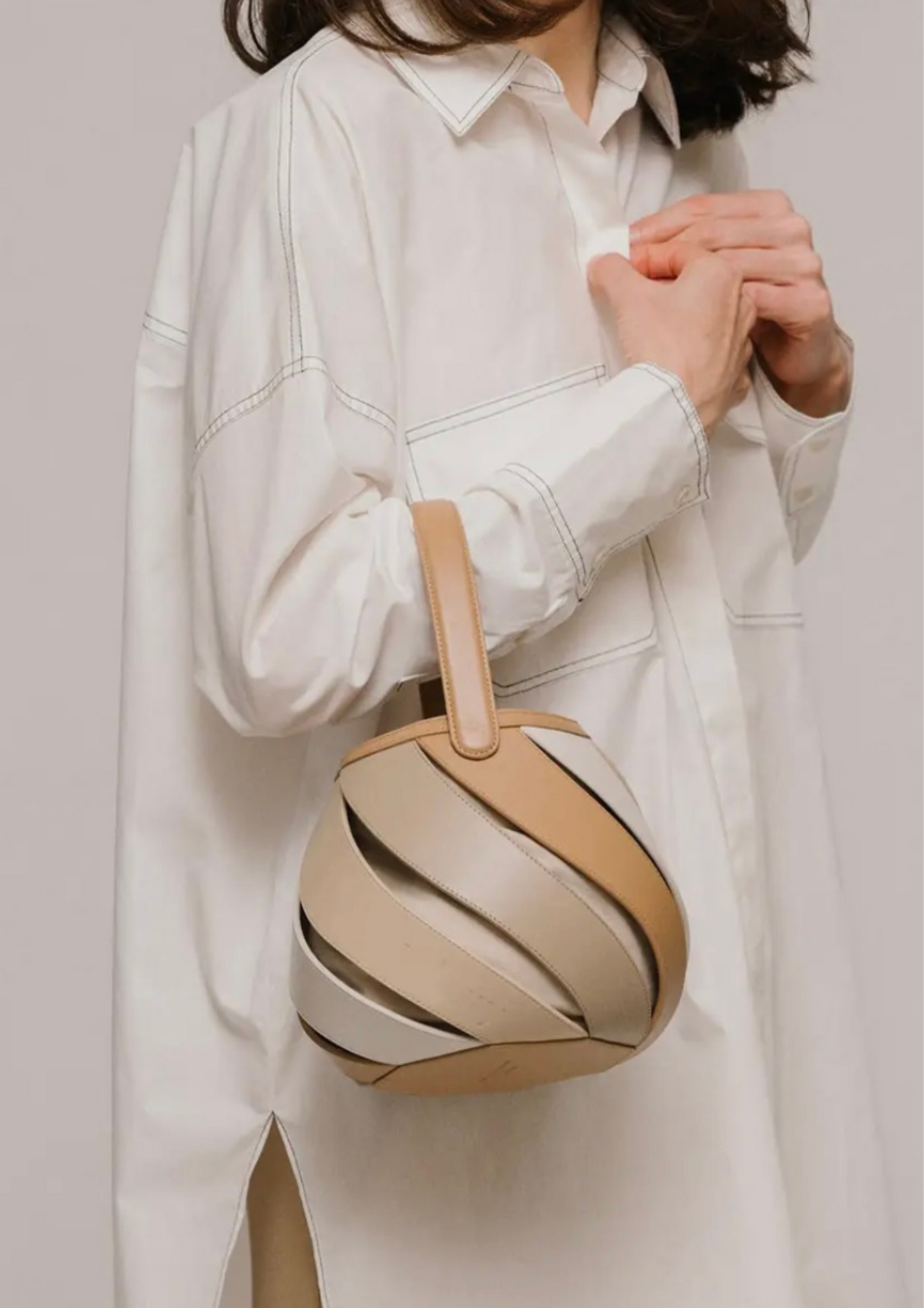 Cylindrical Contrasting Color Patchwork Bucket Bag