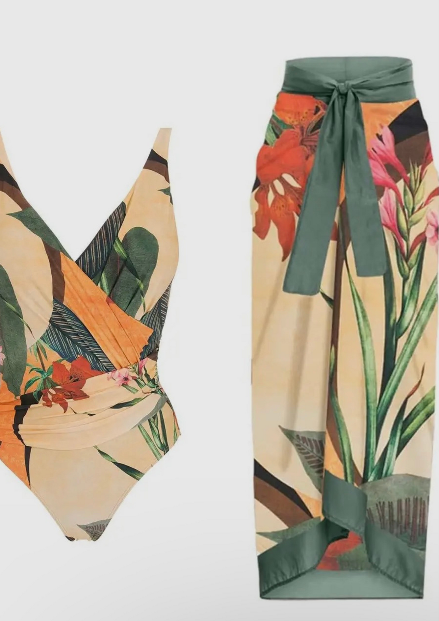 Open Back Wrap Front One Piece Swimsuit with Cover