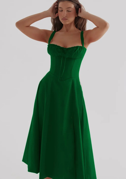 Sweetkama Ladies Two Shoulder Solid Color Daily Midi Dress