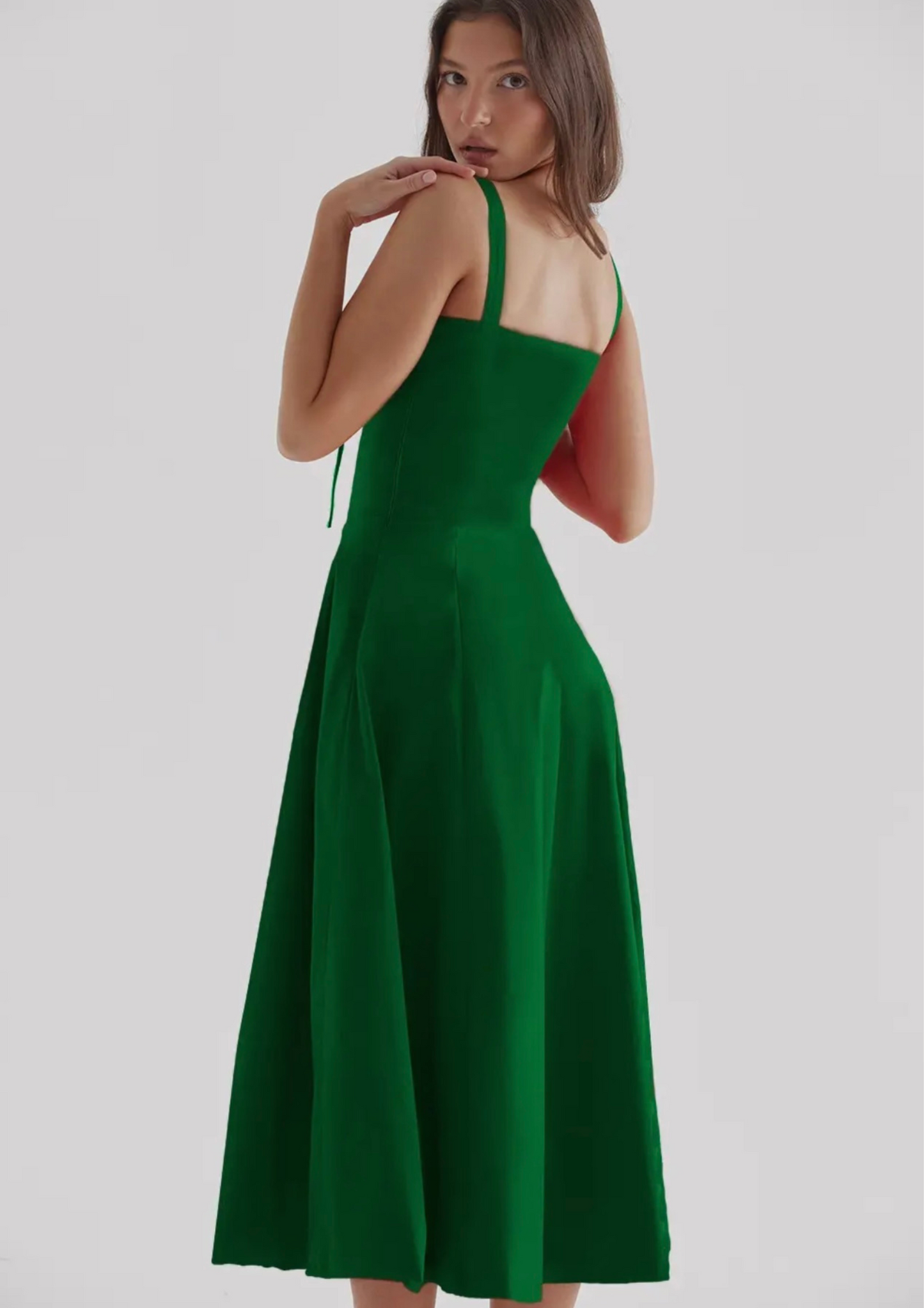 Sweetkama Ladies Two Shoulder Solid Color Daily Midi Dress