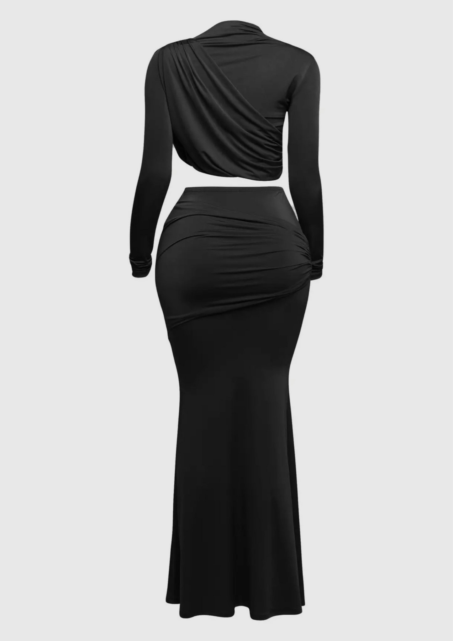 Shirring Detailed Long Sleeve Top & Long Skirt