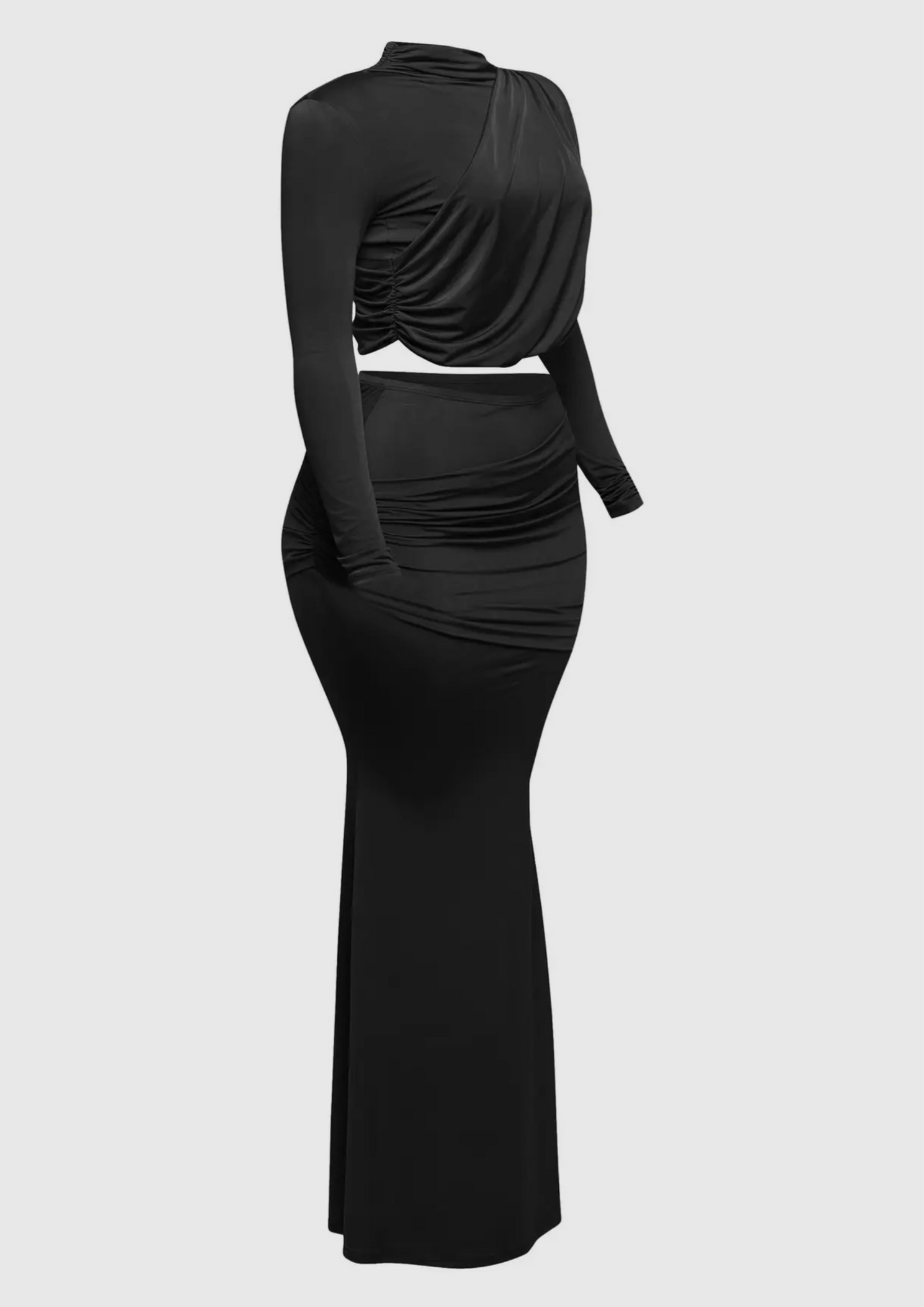 Shirring Detailed Long Sleeve Top & Long Skirt