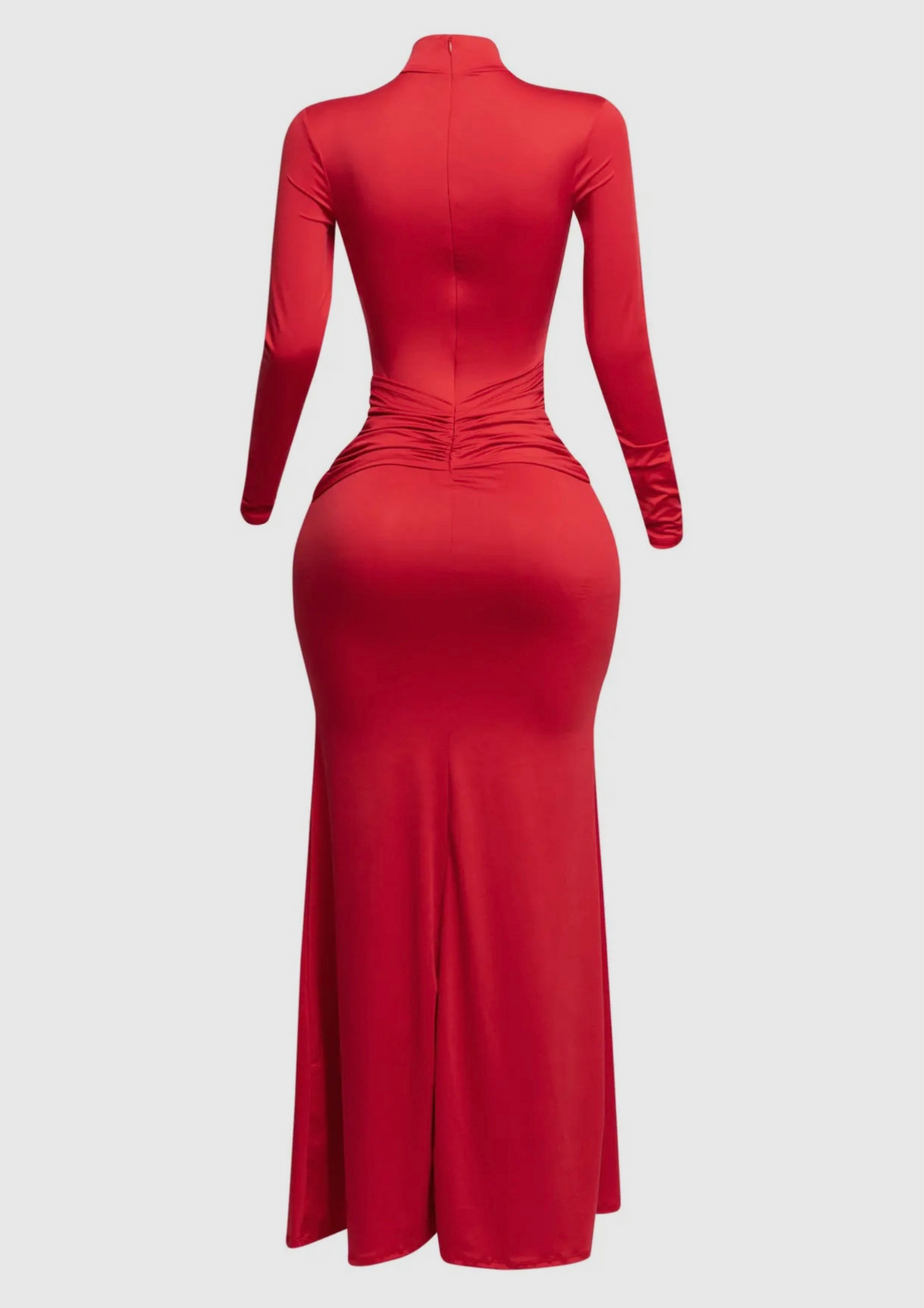 Trimmed Ruffle Down Long Sleeve Maxi Dress