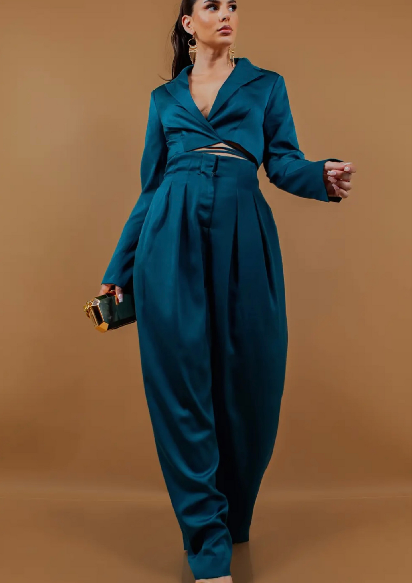 Style Crop Blazer & Wide Pants Set